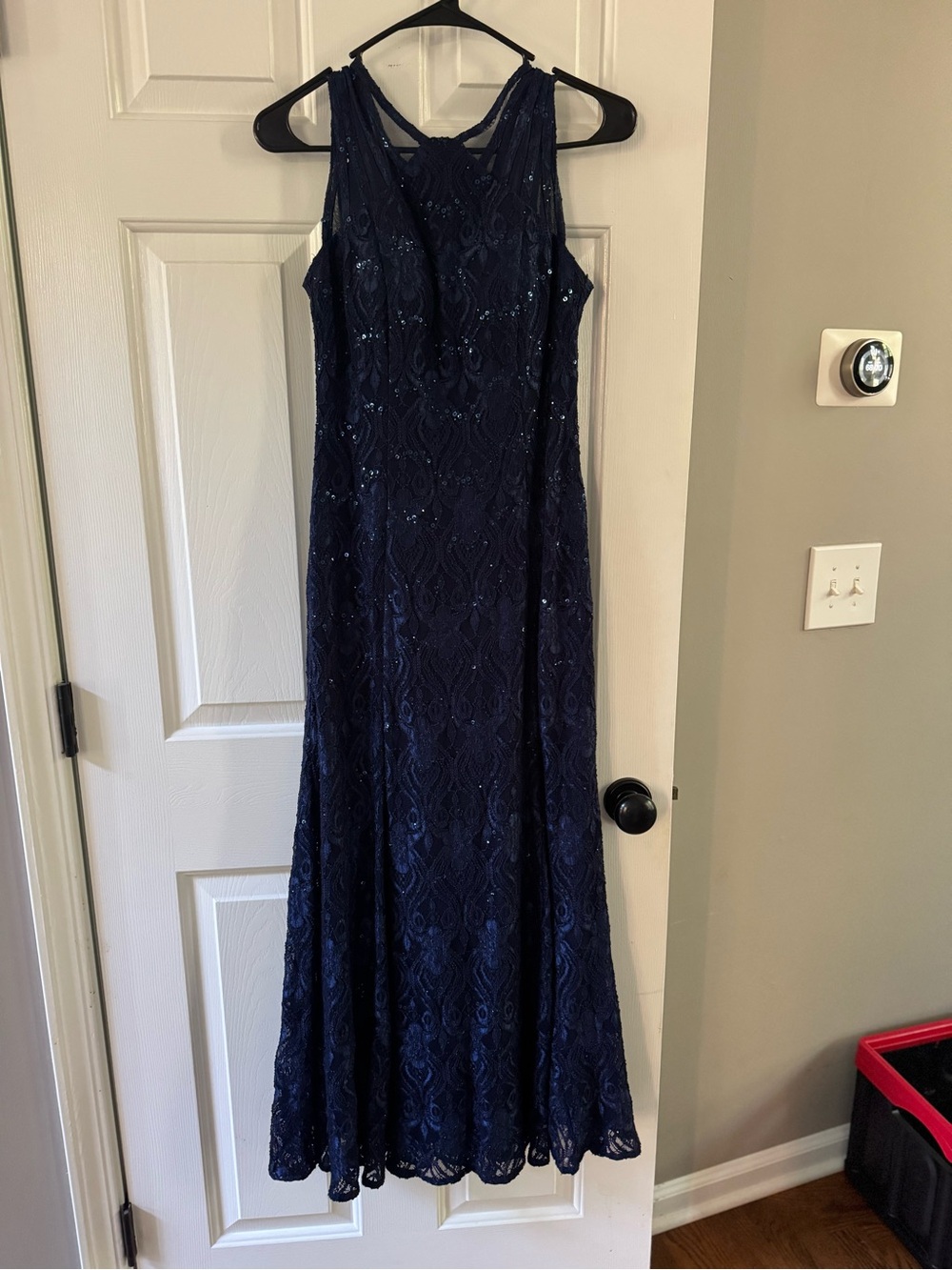 Elegant Navy Lace Evening Dress